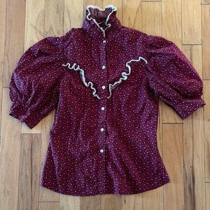 Stage West | Burgundy/Floral Blouse with Ruffle Detail | Vintage | size S